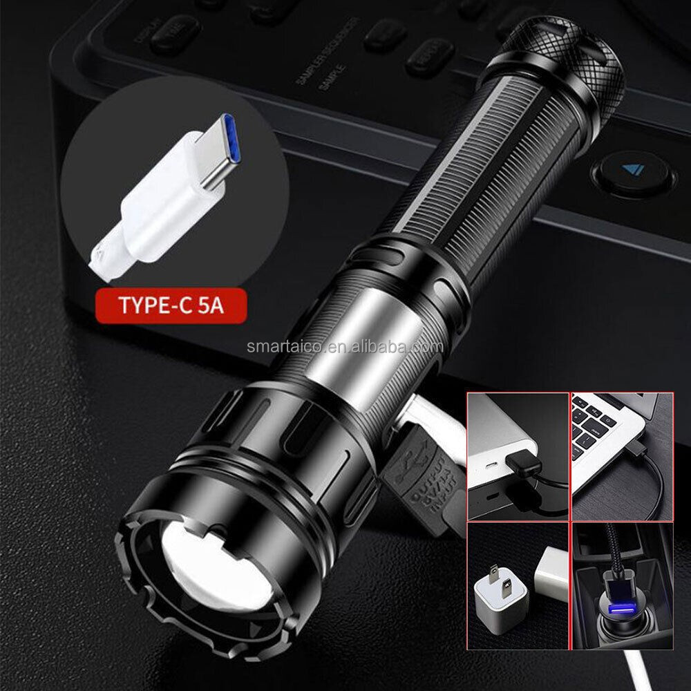 Adjustable Focus IP67 Waterproof Powerful Long Lasting Handheld Flashlight 2000 Lumens Super Bright Torches Led