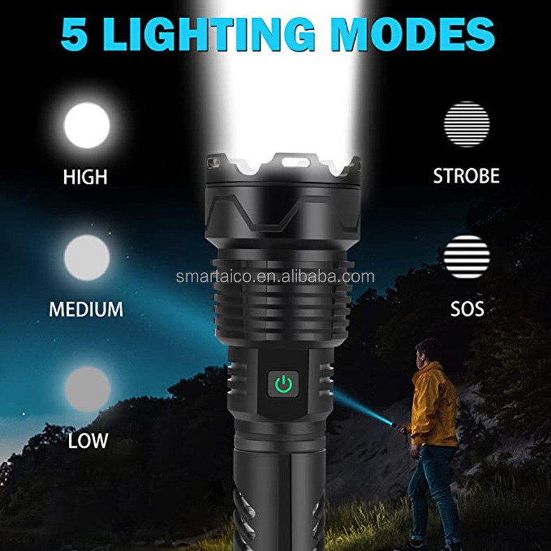 Outdoor Hiking Running Camping Emergencies Rechargeable High Lumens 3000 Lumens LED Handheld Military Grade Strong Flashlight