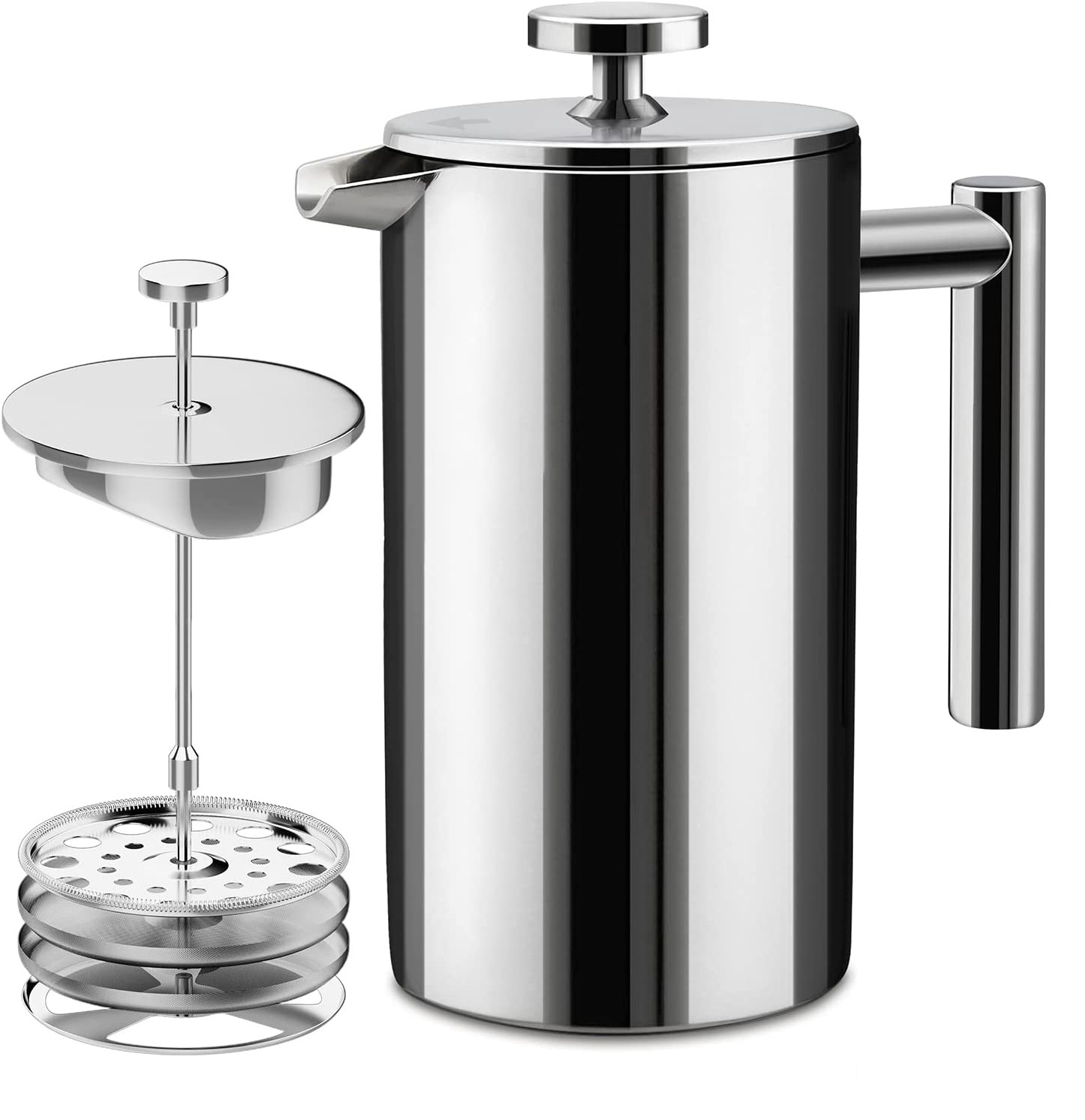 Hot Sale French Press Coffee Maker 304 Grade Stainless Steel with 4-Level Filtration Systems, 1L Coffee Press for Home Office