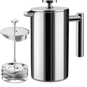 Hot Sale French Press Coffee Maker 304 Grade Stainless Steel with 4-Level Filtration Systems, 1L Coffee Press for Home Office