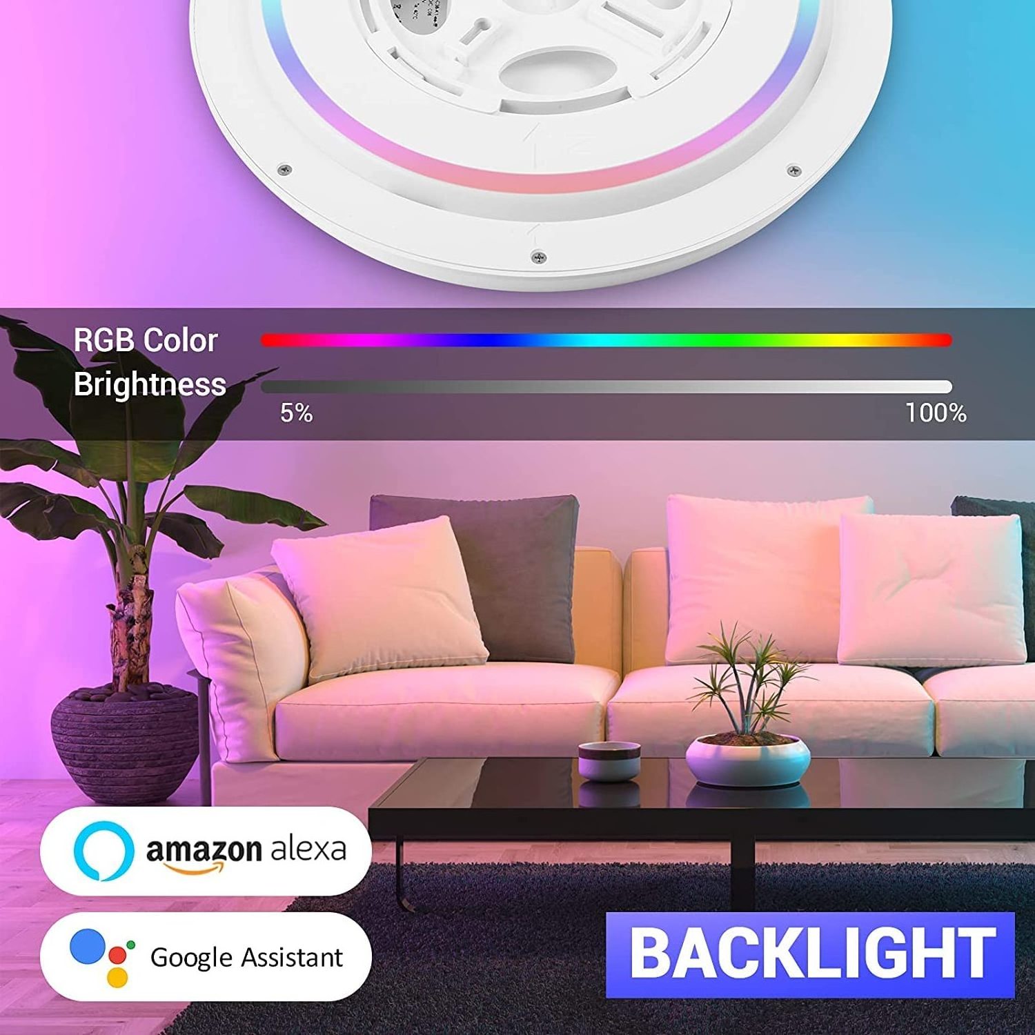 Flush Mount Ceiling Light Fixture 12 Inch 35W RGB 2700K-6500K Dimmable Smart WiFi APP Control Ceiling Lamp