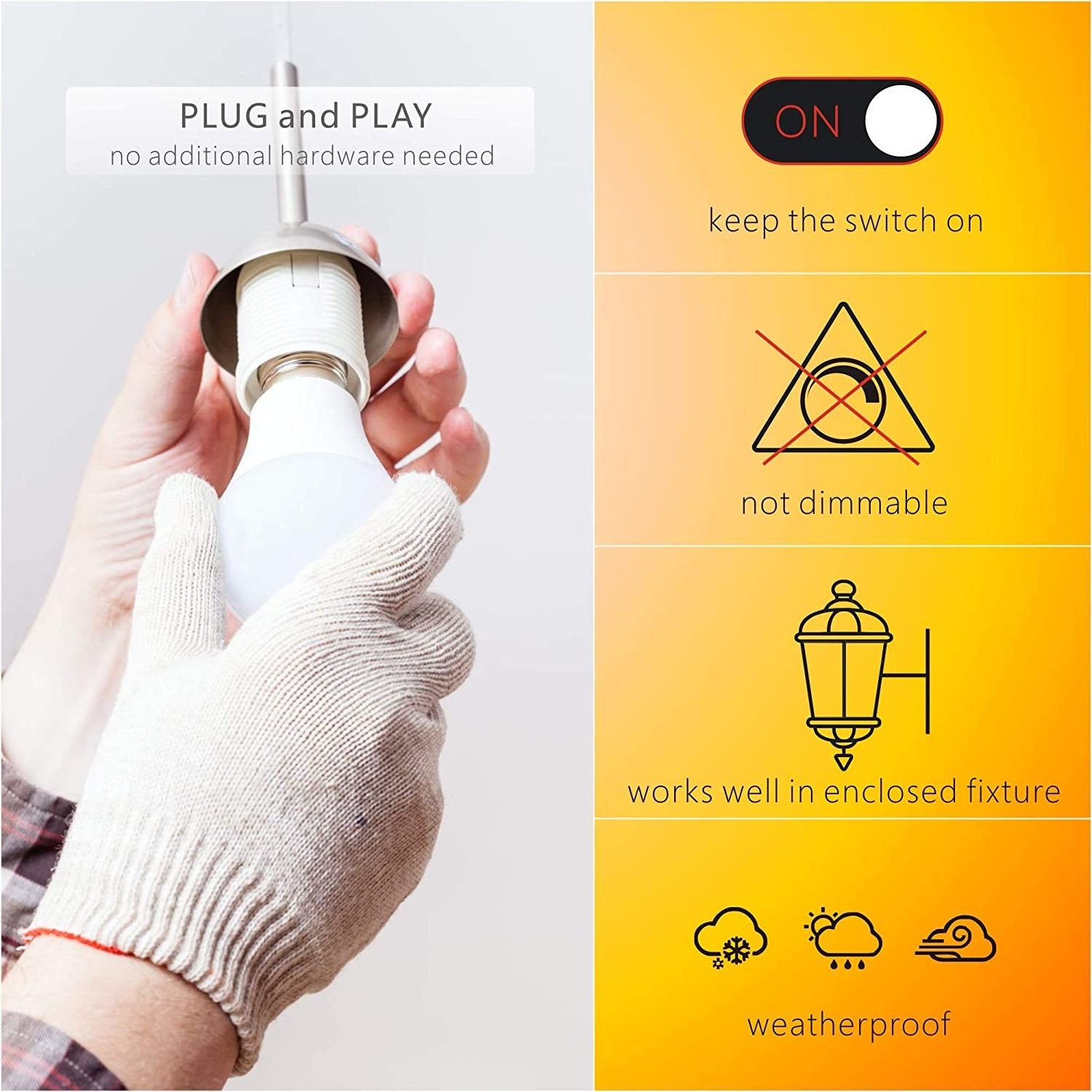 A19 Auto Turn On Turn Off 12W Smart Bulb Dusk To Dawn Light Sensor LED Bulb