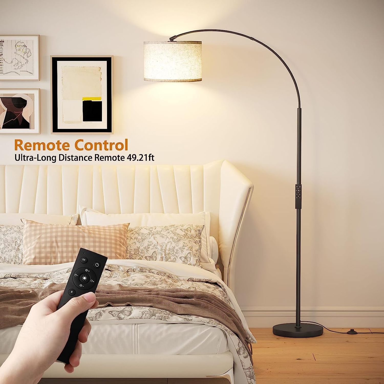 Arc Floor Lamps for Living Room Adjustable Hanging Drum Shade Modern Standing Lamp Foot Switch Tall Pole Lamp