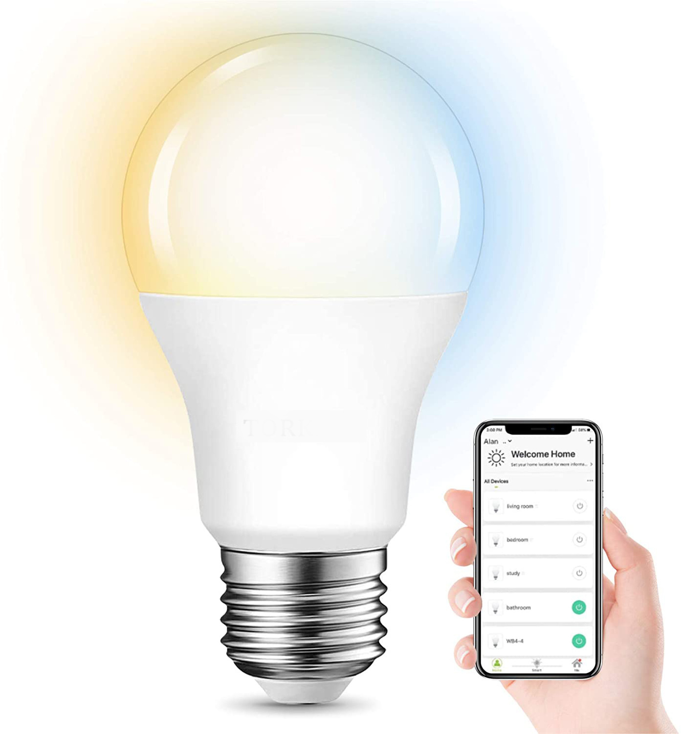 RGB Color Changing E26 E27 B22 Bulb Work with Google Assistant and Alexa 9W Smart WiFi LED Bulb