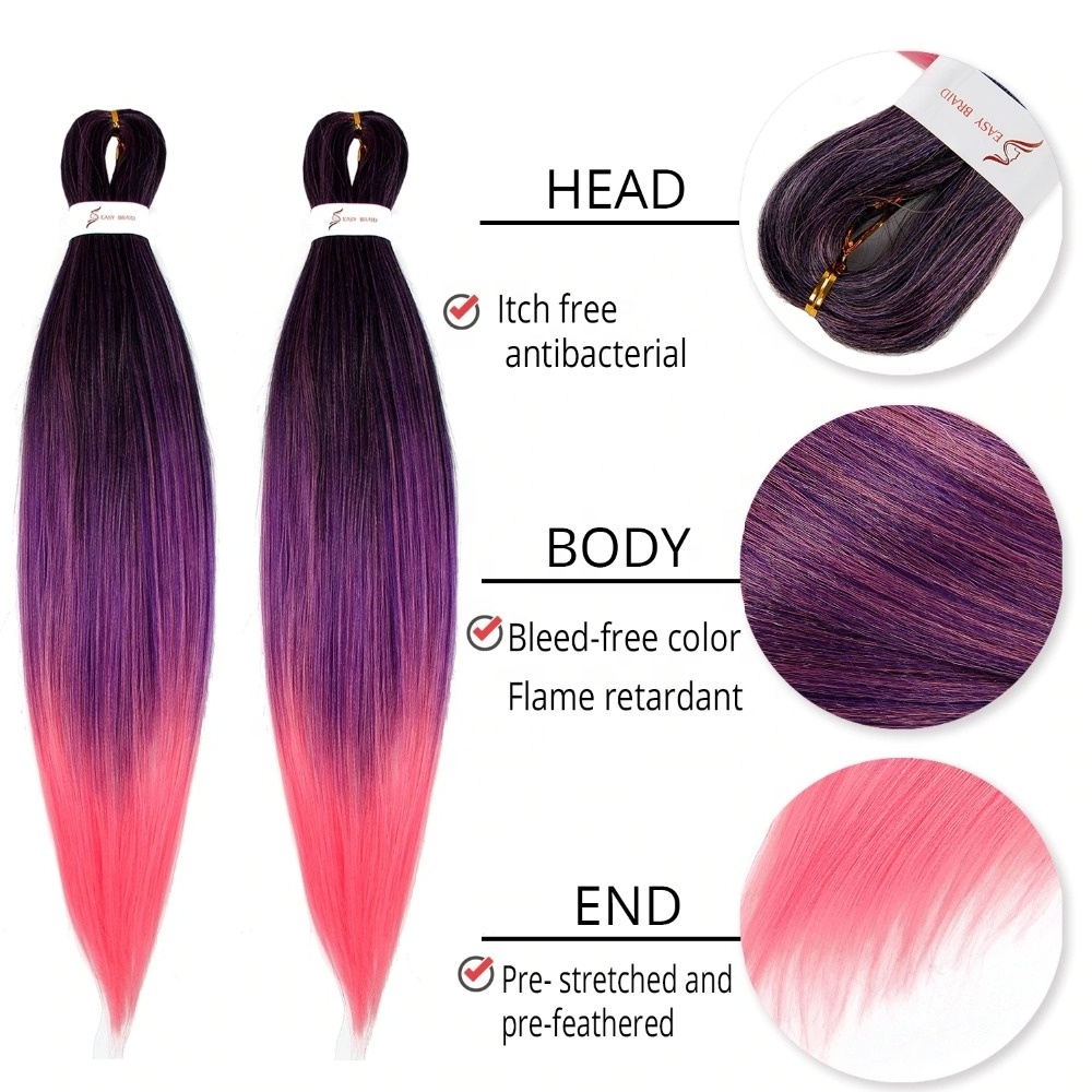 Wholesale Synthetic Private Label Kaneka synthetic braid hair extension Pre-Stretched 1X2X 3X Synthetic braiding hair