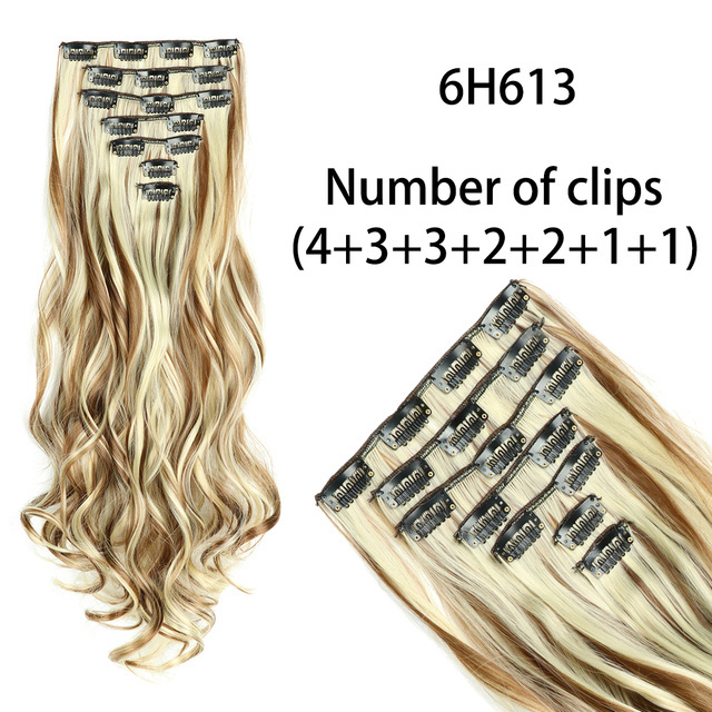 16 Clip In Hair Extension Long Straight Natural Black 7Pcs/Set 16 Clips 22 Inch Synthetic Hair Piece For Women 130G