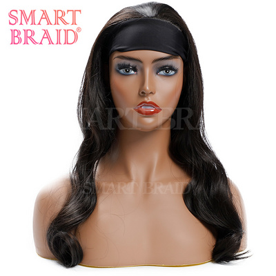 QueenBraid Cheap Deep Black Wigs Body Wave Synthetic Wigs Japanese Fiber Synthetic Hair headband wig for women