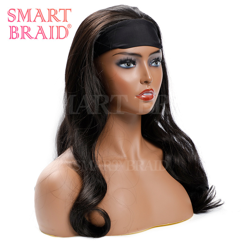 QueenBraid Cheap Deep Black Wigs Body Wave Synthetic Wigs Japanese Fiber Synthetic Hair headband wig for women