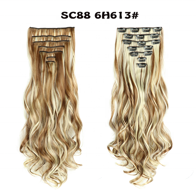 16 Clip In Hair Extension Long Straight Natural Black 7Pcs/Set 16 Clips 22 Inch Synthetic Hair Piece For Women 130G