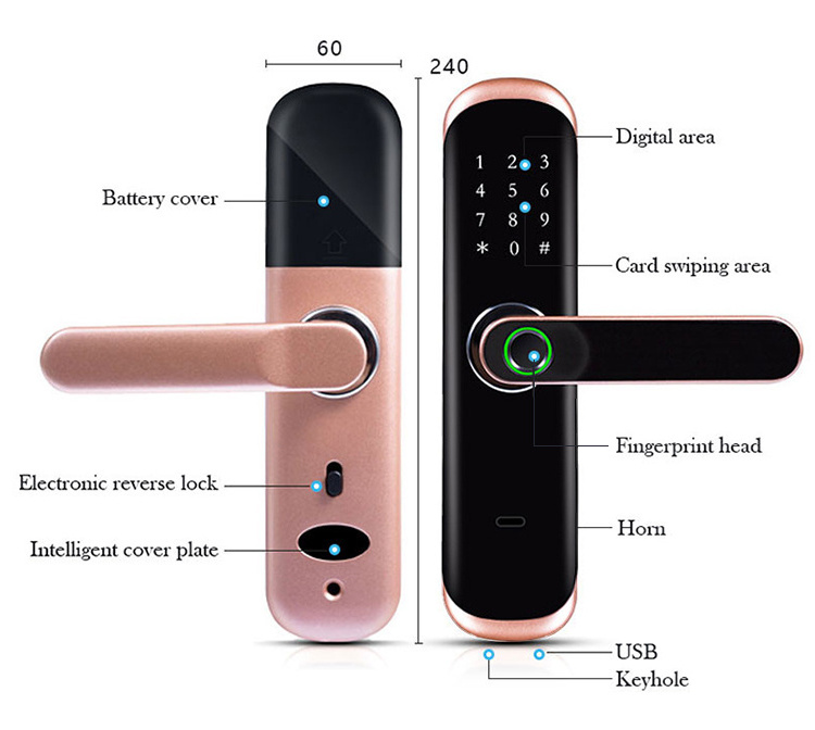 Tuya App Smart Electronic Keyless Door Entrance Electric Biometric Fingerprint Digital Door Lock