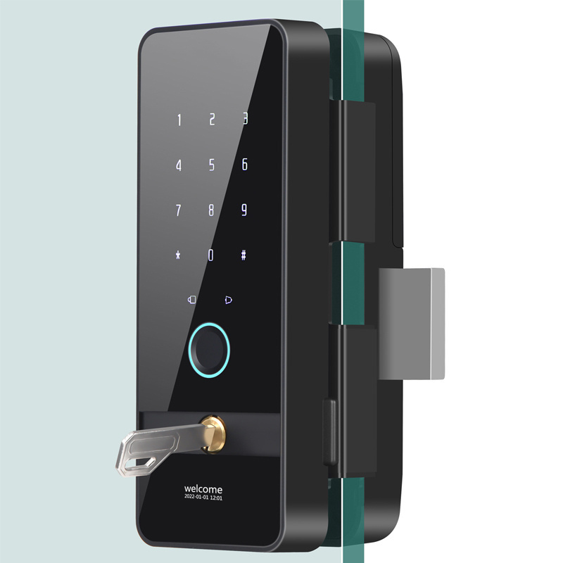 Digital Biometric Frameless RFID Card Code TTlock Smart Fingerprint Glass Door Lock with Key