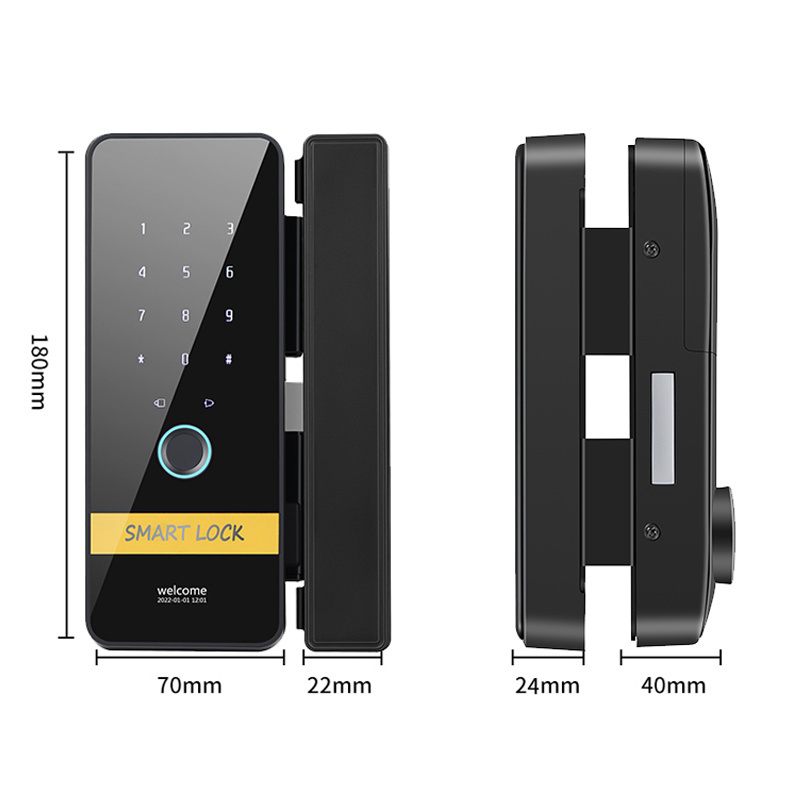 Digital Biometric Frameless RFID Card Code TTlock Smart Fingerprint Glass Door Lock with Key