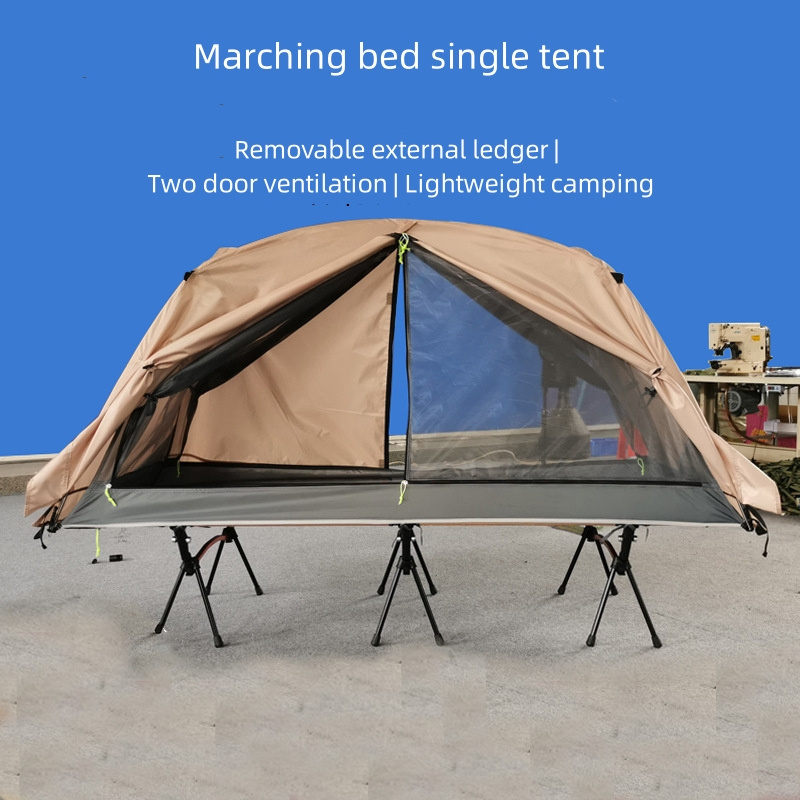 Outdoor Lightweight Marching Single Camping Cot Tent Easy to Build Foldable Aluminum Pole Double Layer Off Ground Tent