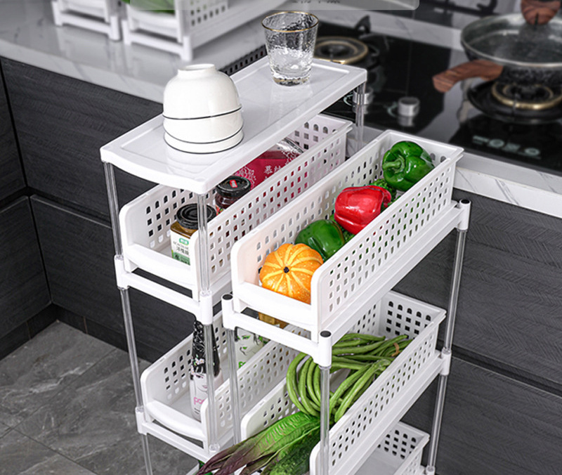 Multi Layer Racks for Kitchen Cabinets Narrow Slot Toilet Storage Shelf Plastic with Wheel Pull out Storage Rack