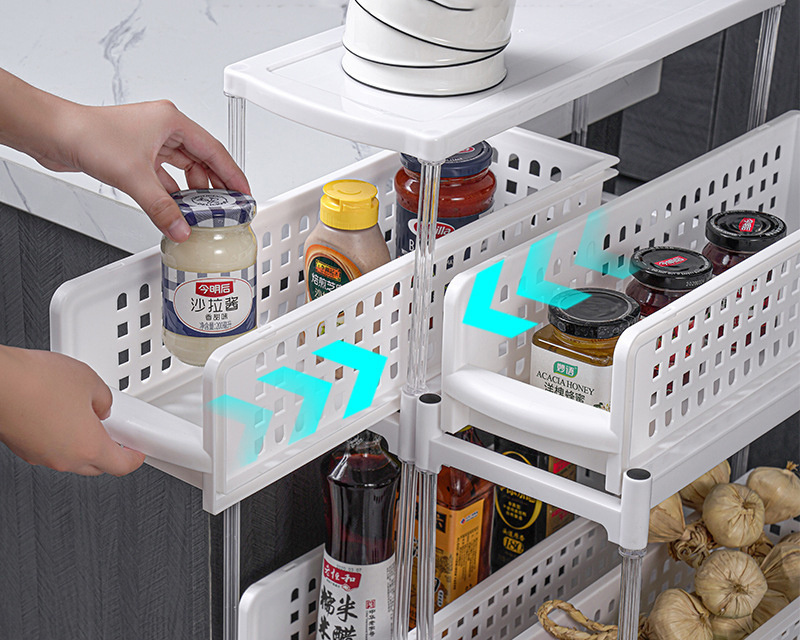 Multi Layer Racks for Kitchen Cabinets Narrow Slot Toilet Storage Shelf Plastic with Wheel Pull out Storage Rack