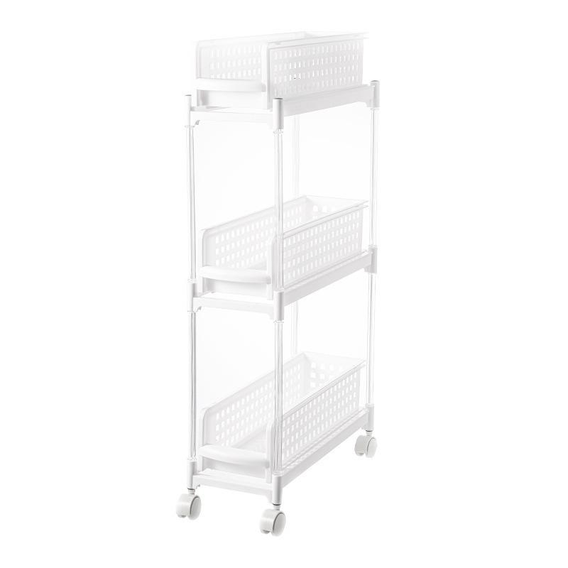 Multi Layer Racks for Kitchen Cabinets Narrow Slot Toilet Storage Shelf Plastic with Wheel Pull out Storage Rack