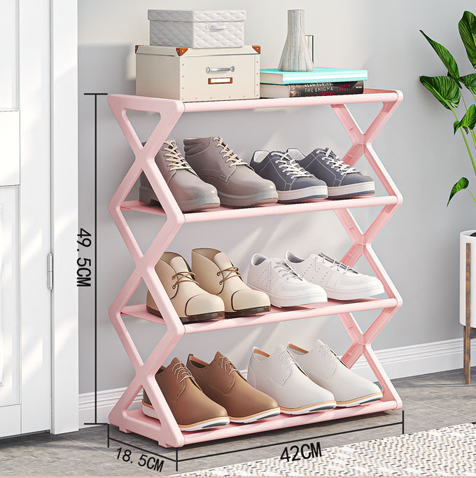 Household Steel Tube Sneaker Shelf Creative Plastic Multilayer Shoes Organizer Minimalist Standing Shoes Rack