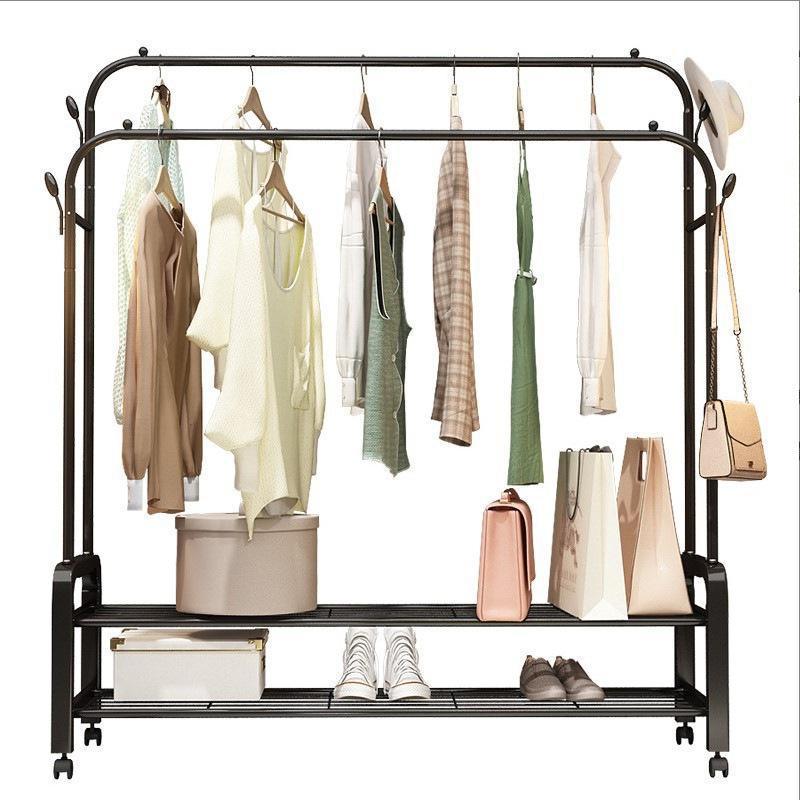 Household Clothes Stands Shoe Racks Balcony Cloth Drying Rack Bedroom Simple Carbon Steel Coat Racks With Wheel