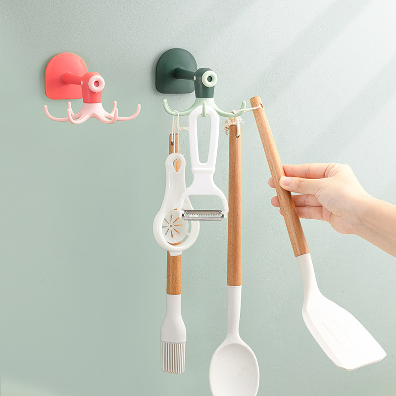 Creative Sticky Wall Hooks Punch Free Organizer Hanger 360 Degree Rotatable Kitchenware Storage Holder