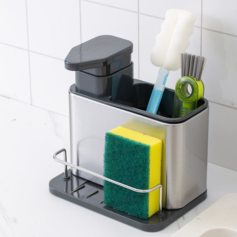 Kitchen Countertops Drains Water Soap Dispenser Stainless Steel Sink Storage Sponge Brush Organizer sink caddy