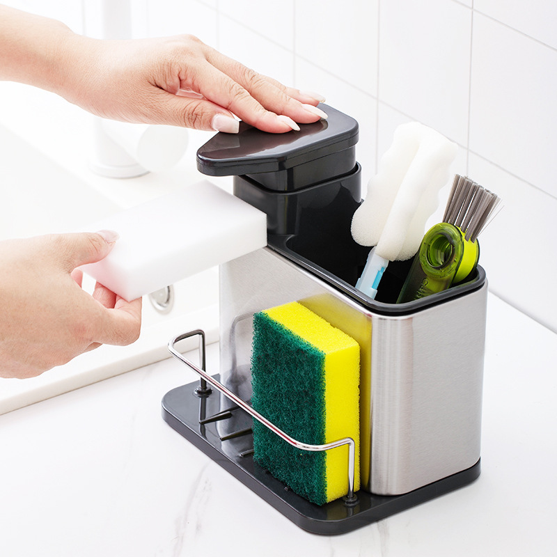 Kitchen Countertops Drains Water Soap Dispenser Stainless Steel Sink Storage Sponge Brush Organizer sink caddy