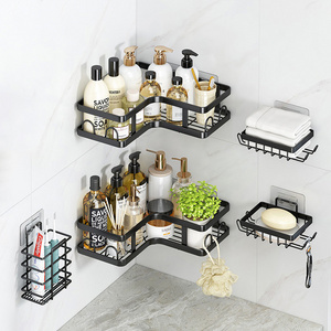 5pcs Set Bathroom Triangular Storage Rack Iron Art Non Punching Shelf Set Toilet Toiletries Corner Storage Rack