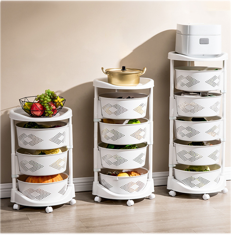 3 Layers Multifunctional Kitchen Shelf Rotatable Round Fruit Vegetable Storage Rack Multi Layer Floor Storage Basket