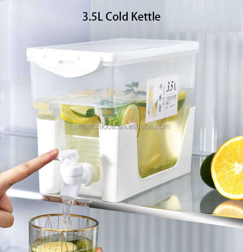 Large Capacity Cold Water Kettle 3.5L Cold Water Kettle with Faucet Household Fruit Juice Beverage Tea Bucket