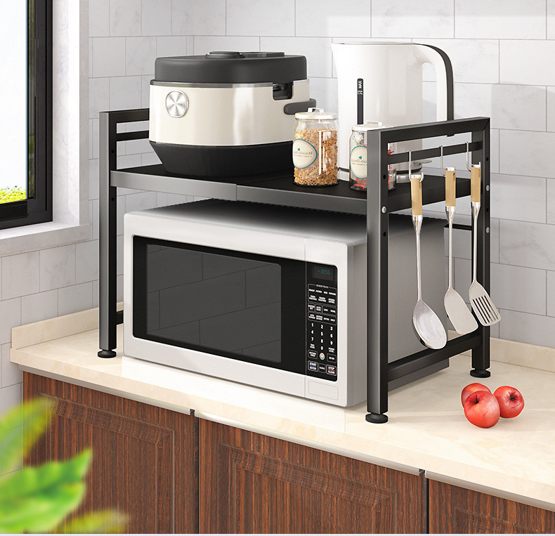 Retractable Kitchen Shelf Microwave Oven Rack Household Double Countertop Desktop Rice Cooker Stand Organizer