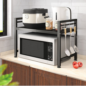 Retractable Kitchen Shelf Microwave Oven Rack Household Double Countertop Desktop Rice Cooker Stand Organizer