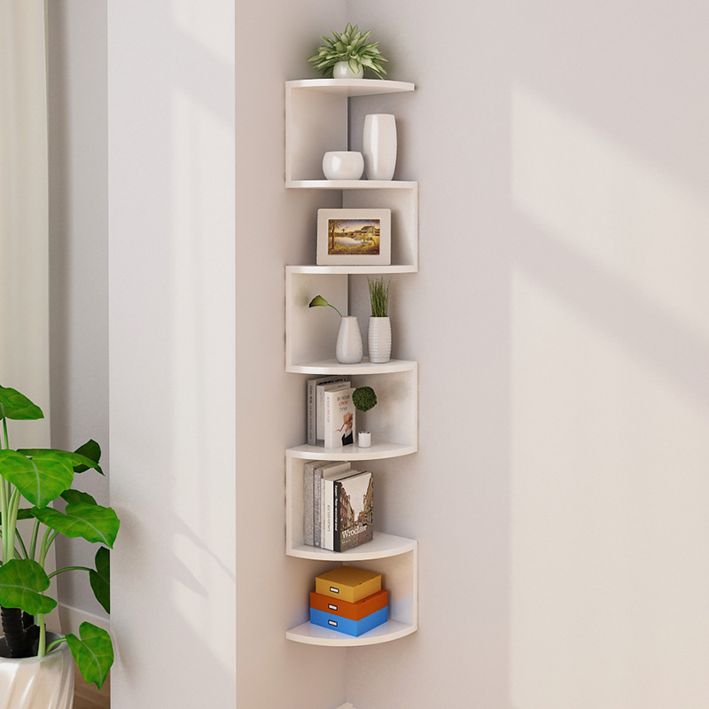 Creative Wooden Wall Storage Shelf Corner Decorative Bookshelf Bedroom Living Room Partition Rack