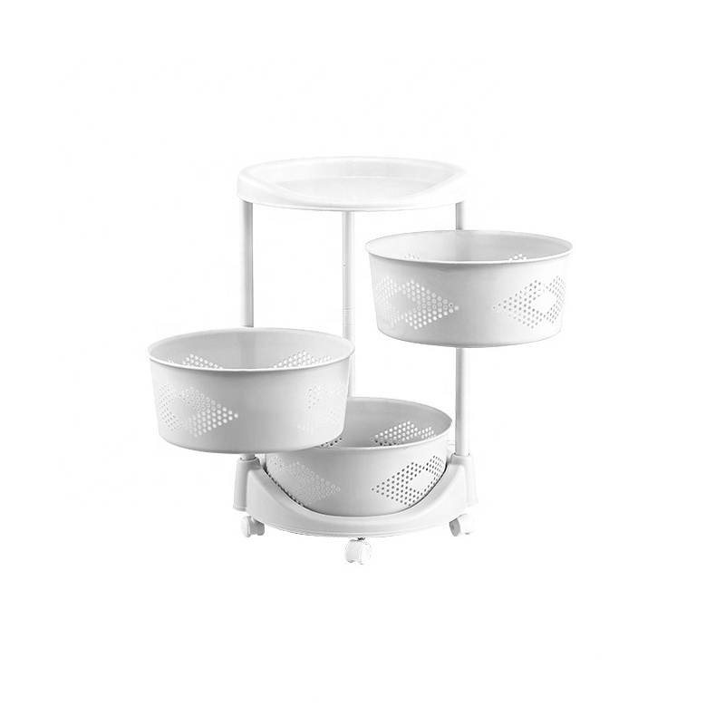 3 Layers Multifunctional Kitchen Shelf Rotatable Round Fruit Vegetable Storage Rack Multi Layer Floor Storage Basket