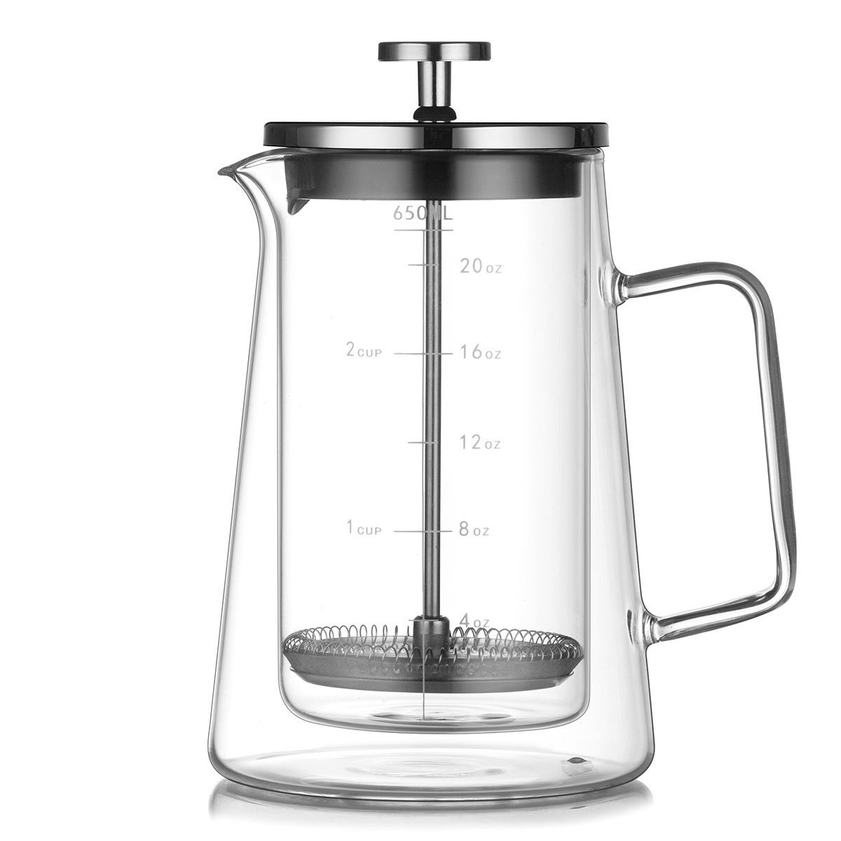 650ML Insulated Double Layer Glass Pot with Lid Household Filter Business Accessory Heat Resistant French Press Coffee Maker