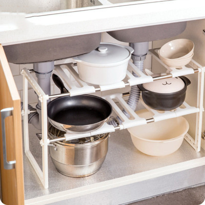 With Removable Shelves and Steel Pipes 2 Tier Multifunctional Storage Rack Expandable Under Sink Organizer