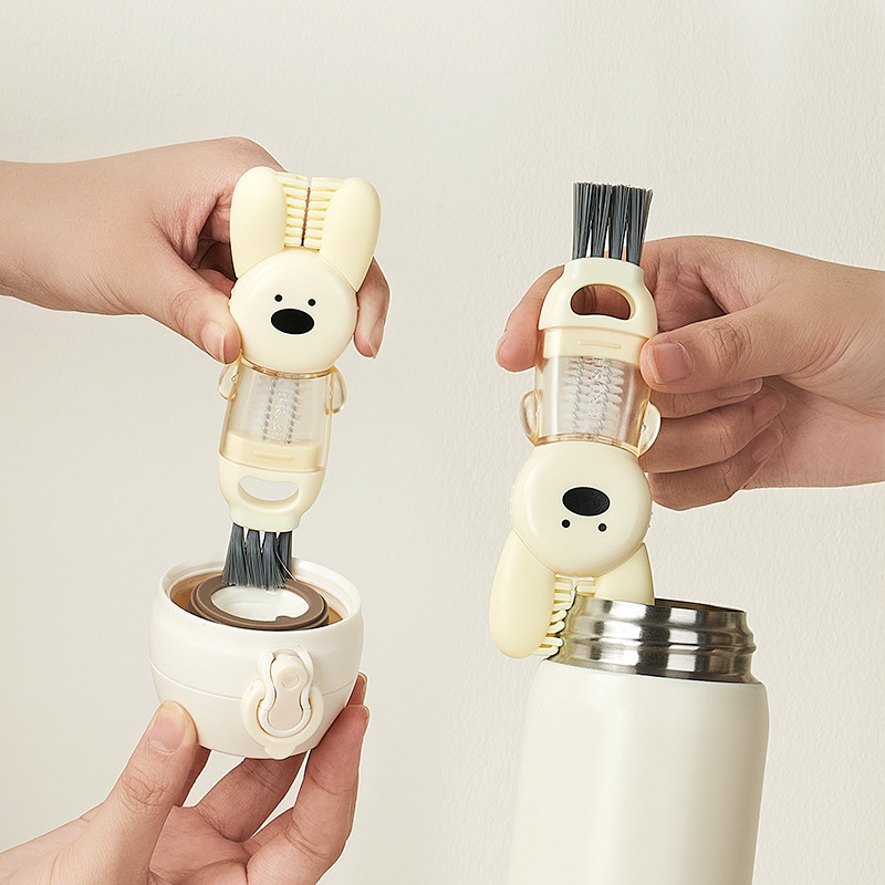 Rabbit cartoon insulated water cup brush Bottle cleaning tool Gap cleaning brush Three in one cup lid brush