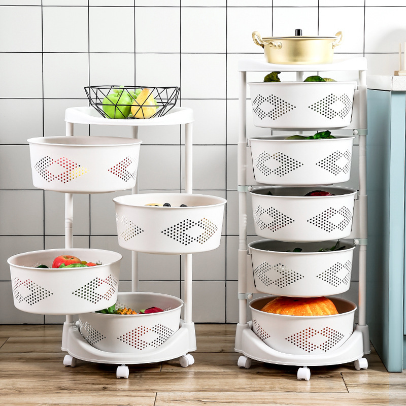 3 Layers Multifunctional Kitchen Shelf Rotatable Round Fruit Vegetable Storage Rack Multi Layer Floor Storage Basket