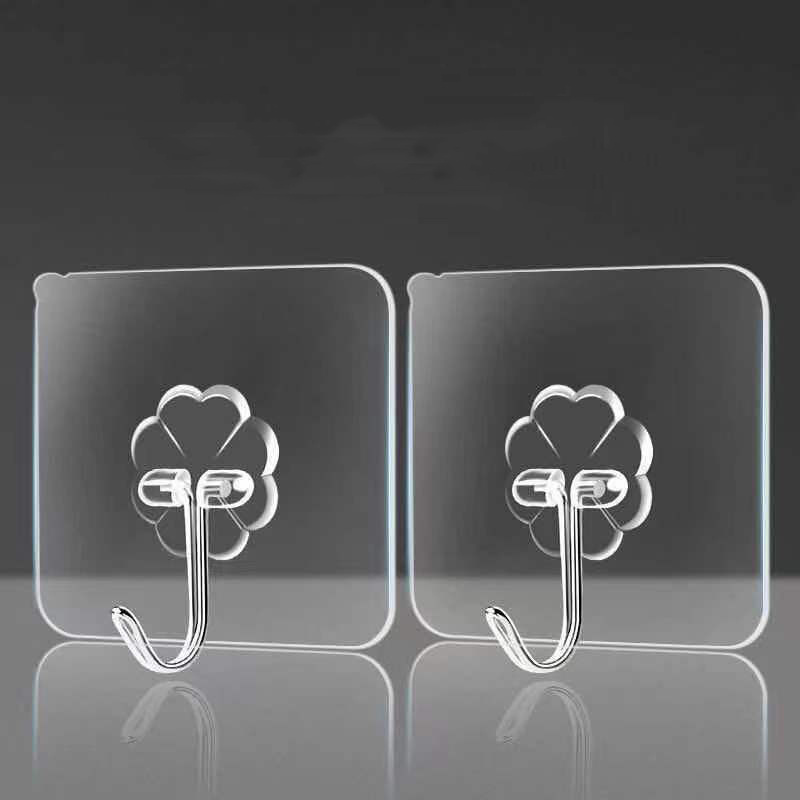 Amazon Hot Sticky Hooks Wall Mounted Removable Adhesive Plastic Solid Transparent Hanging Hook