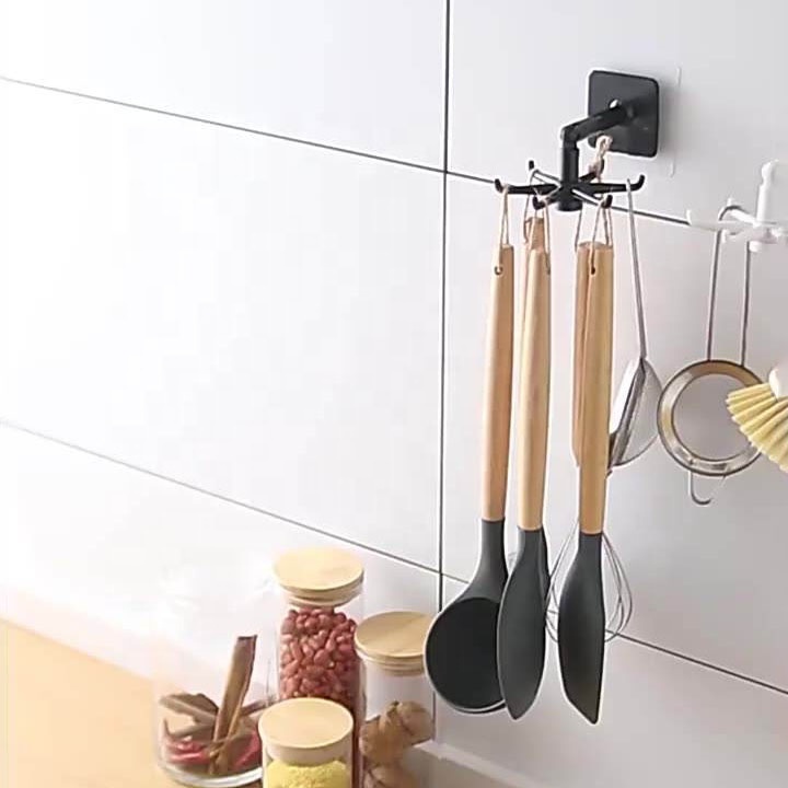 Creative 360 Rotating Plastic Hook Kitchen Folding Storage Racks Multifunction Hanging Adhesive Wall Hooks