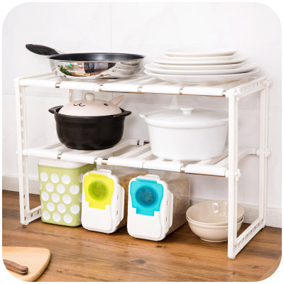 With Removable Shelves and Steel Pipes 2 Tier Multifunctional Storage Rack Expandable Under Sink Organizer