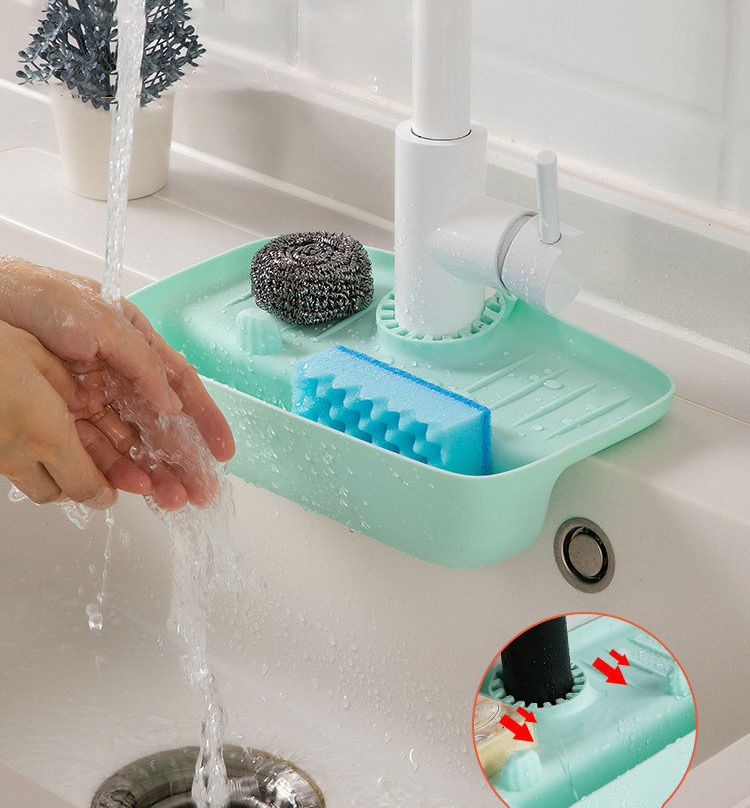 Faucet Caddy Sponge Dishcloth Storage Holder Kitchen Sink Splashproof Drying Pad Splash Guard Bathroom Sink Drain Rack