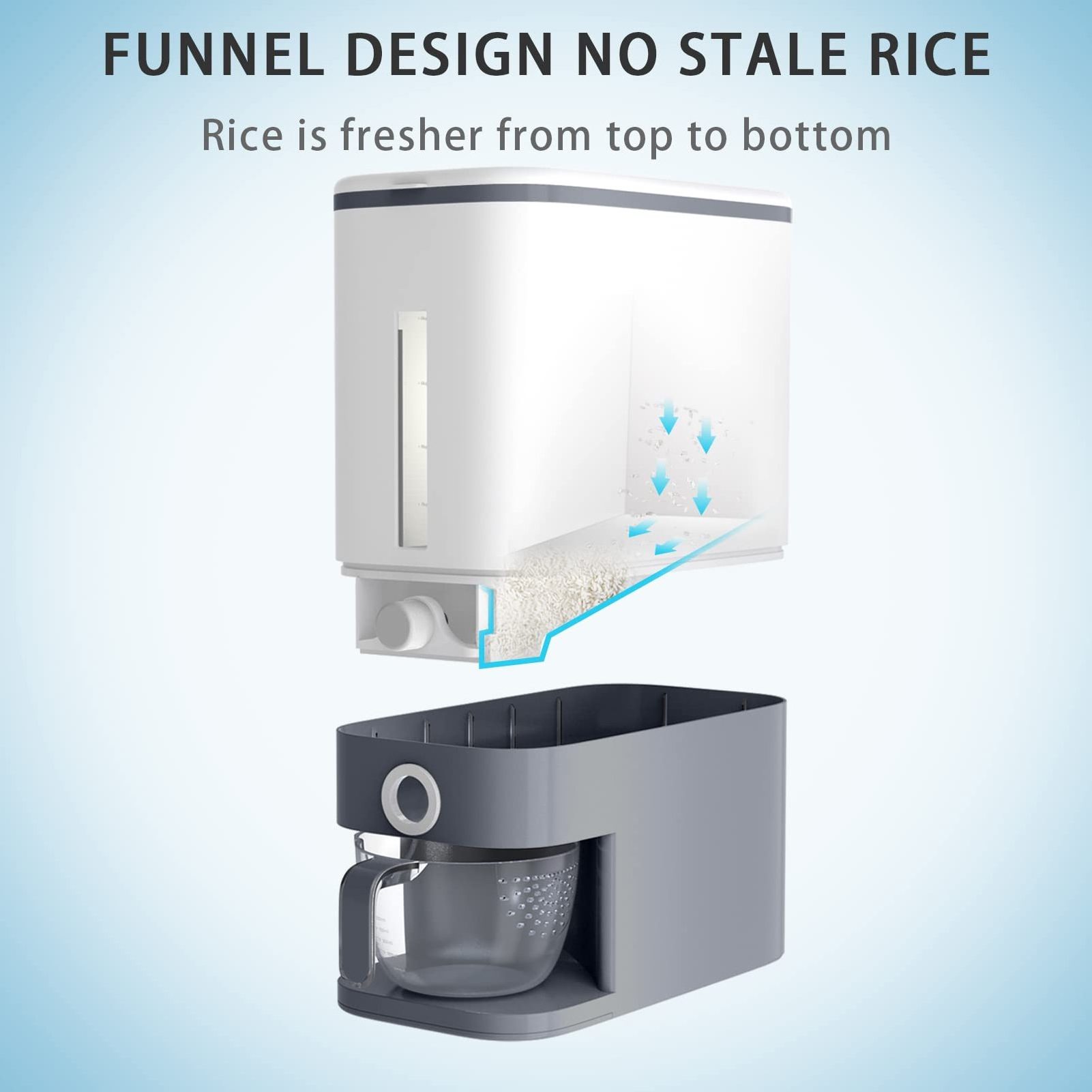 25 Lbs Rice Dispenser Large Grain Container Storage with Lid Measuring Cylinder Moisture Proof Household Cereal Dispenser Bucket