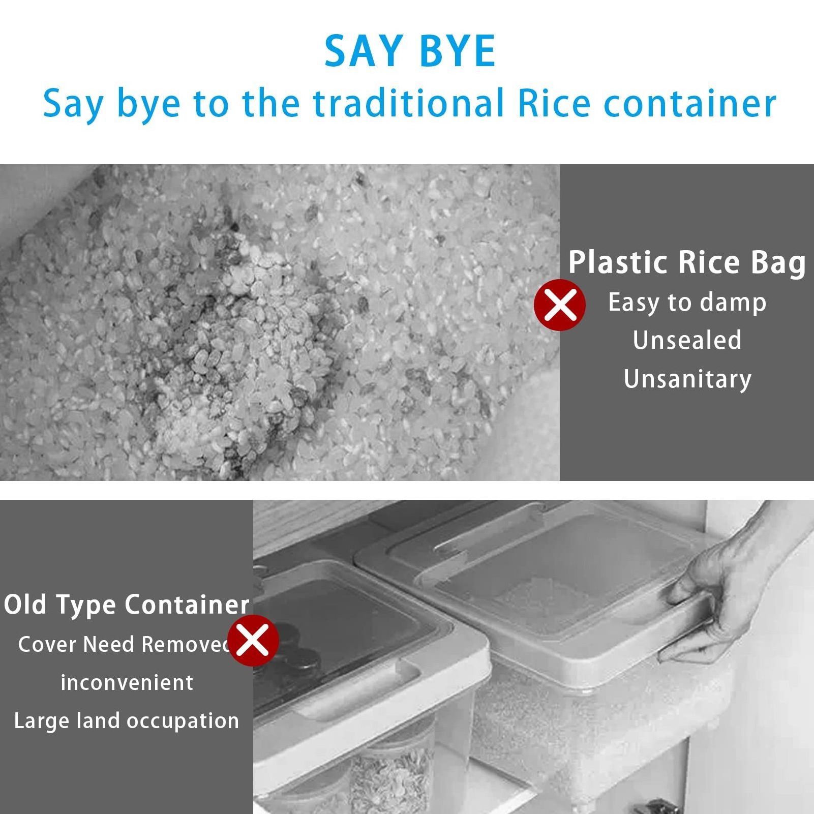 25 Lbs Rice Dispenser Large Grain Container Storage with Lid Measuring Cylinder Moisture Proof Household Cereal Dispenser Bucket