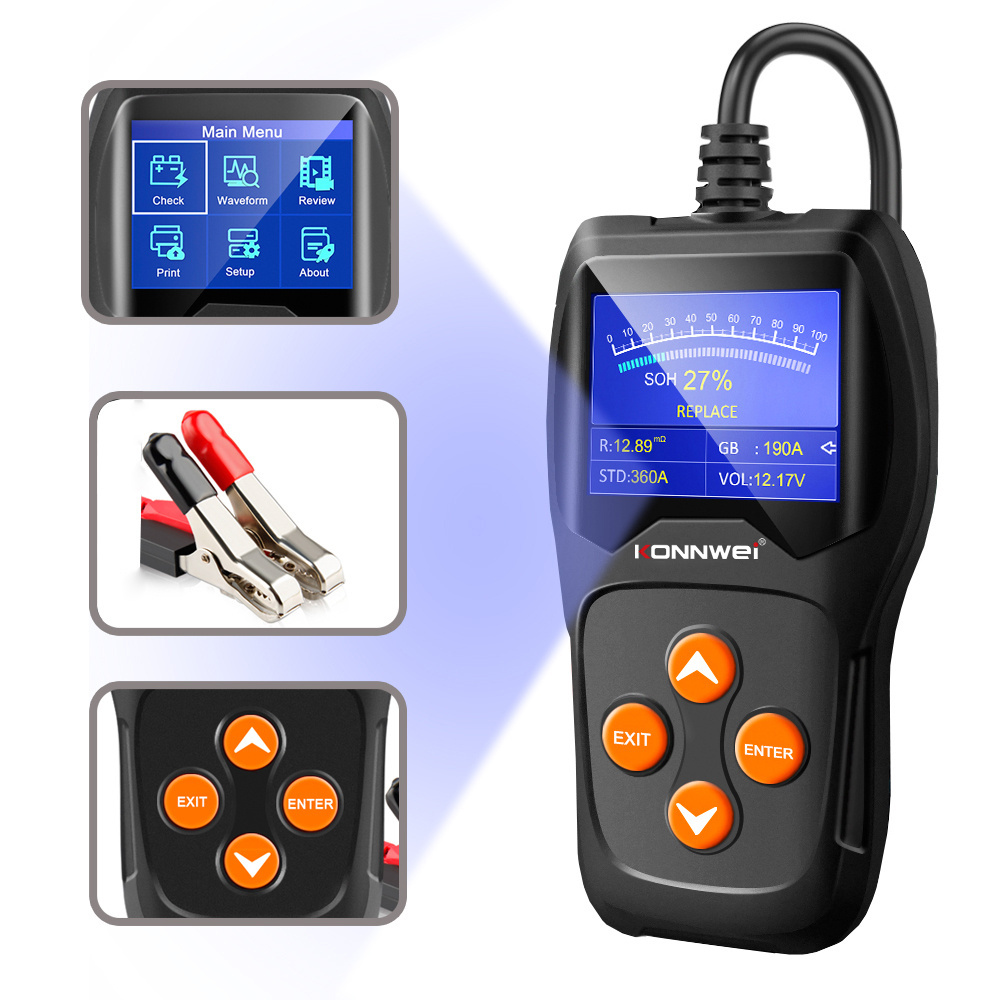 12V Car Battery Tester KONNWEI KW600 Auto Battery Analyzer 100 to 2000CCA Cranking Charging Car Diagnostic