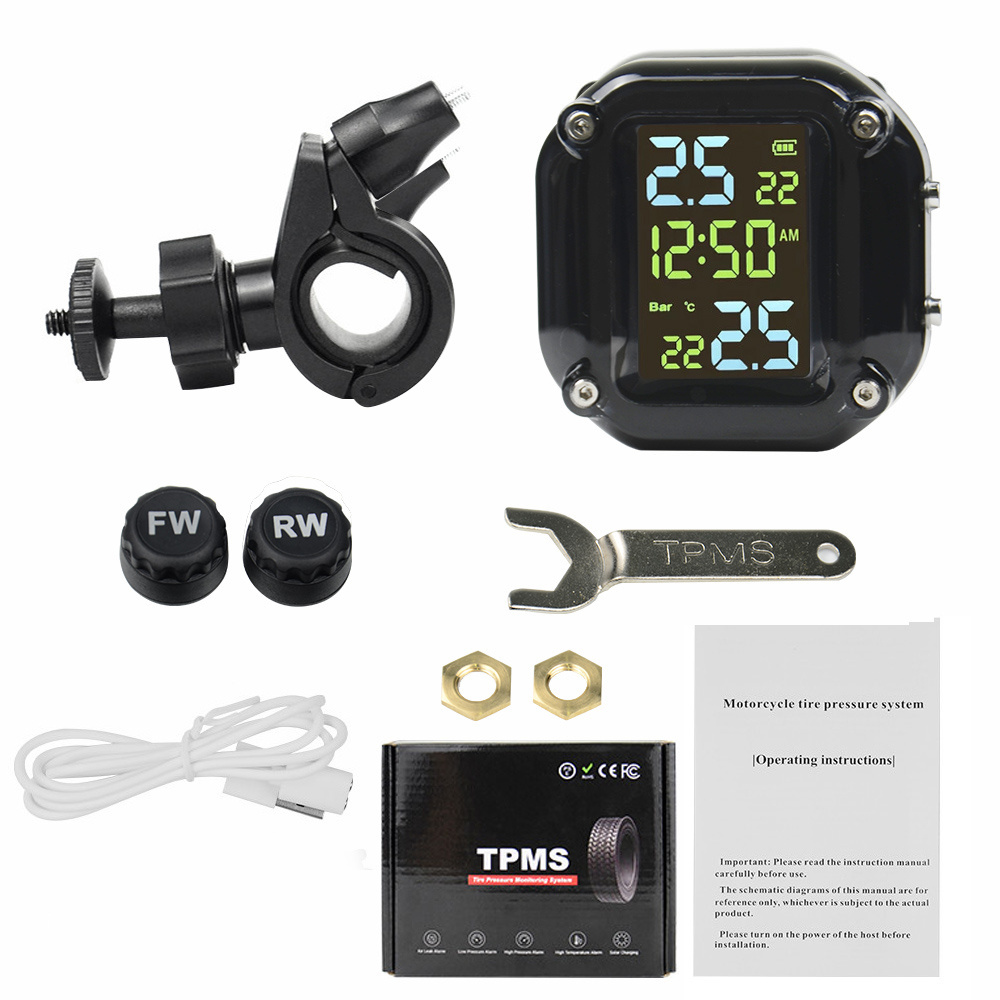 Portable M5  Motorcycle TPMS Monitoring System Car Parts with Time Display IP67 Tire Pressure Monitor Ornaments Motorcycle