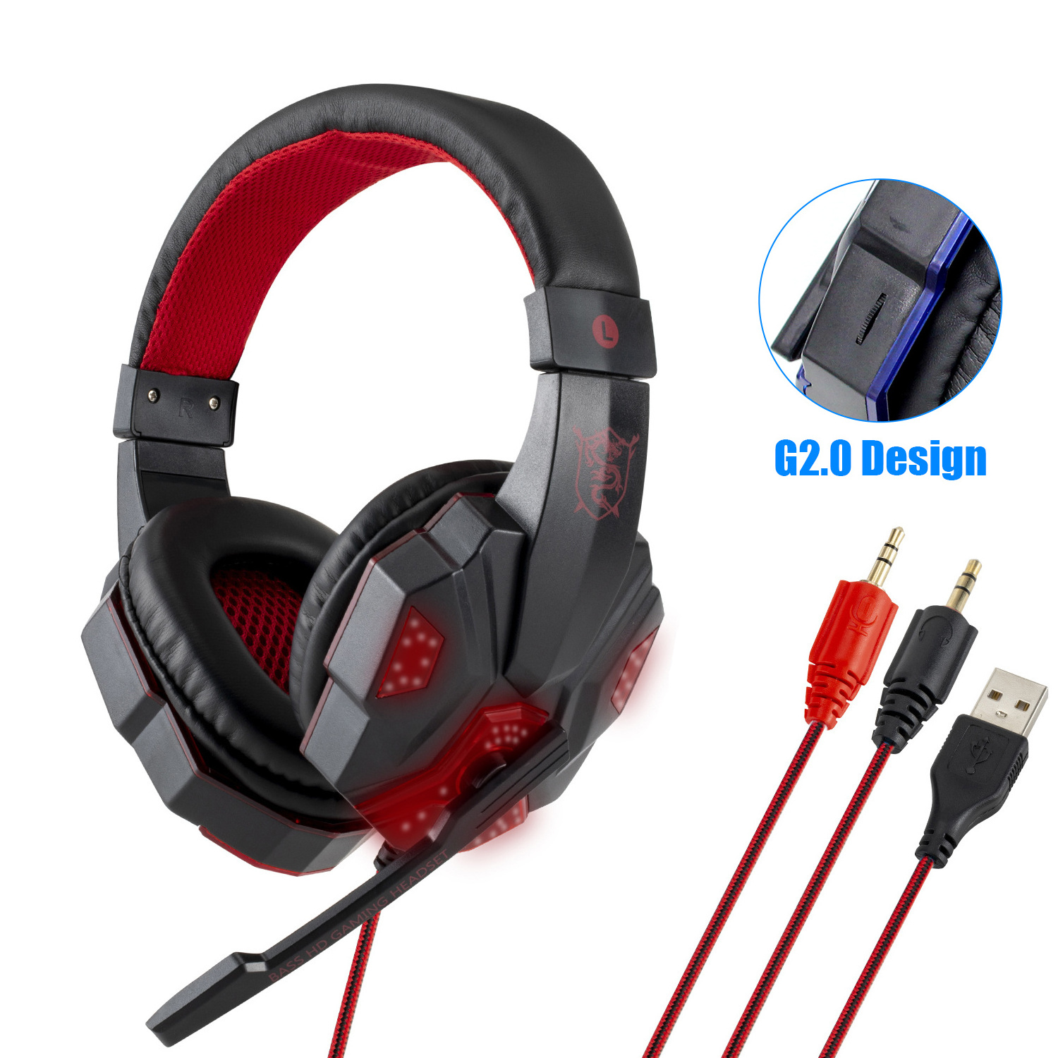 PC780 Gaming Headset Earphone Wired Gamer Headphone Stereo Sound Headsets with Mic LED light for Computer PC Gamer