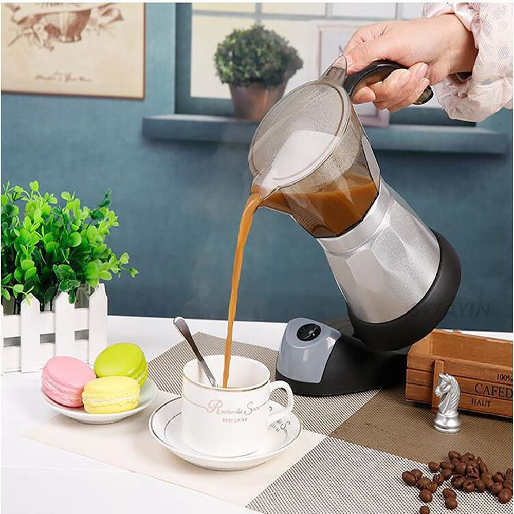 Stainless Steel Coffee Maker Pot Percolators Electric Moka Pot Kettle Coffee Brewer Portable Office Coffee Maker