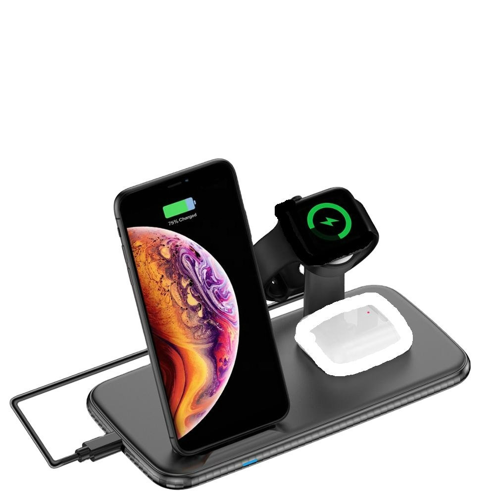 4 in 1 15W QI Wireless Charging Station Pad Dock Stand Holder Mobile Fast Wireless Charger For Phone Watch Earphones