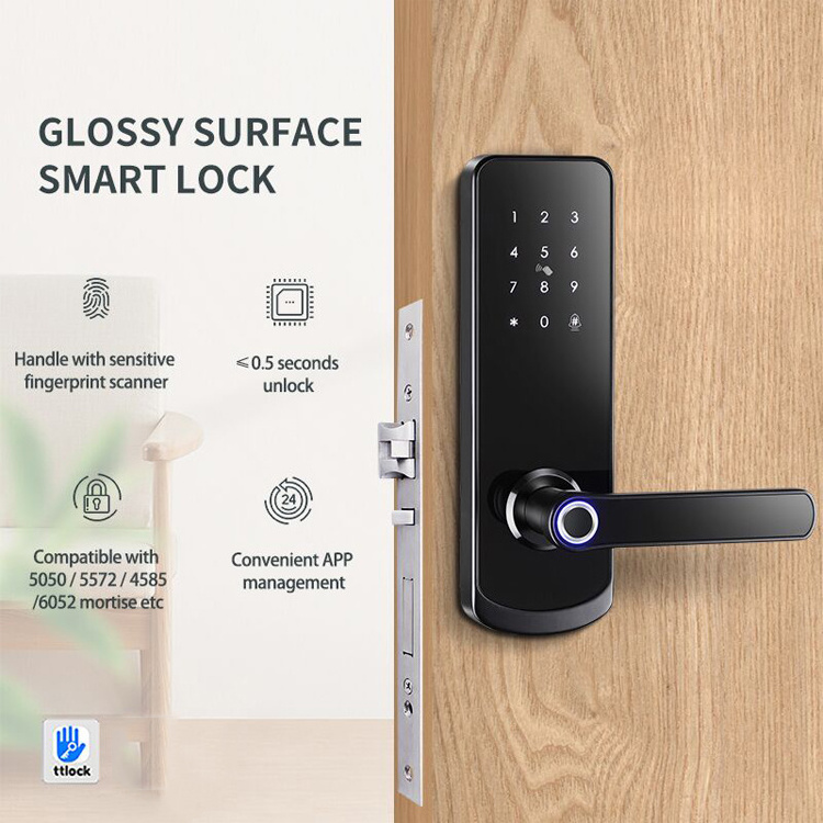 Smartek Keypad Wireless Digital Keyless Entry Fingerprint Password Card Door Handle Lock App TTLock Cerraduras Para Puertas