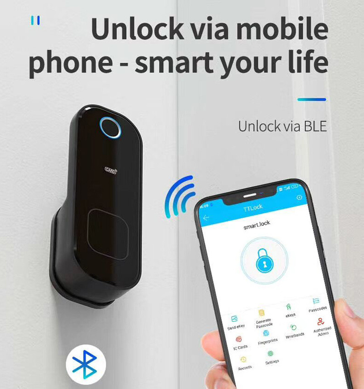 Wifi Smart Home TTlock App Control Metal Door Lock Waterproof Digital handless Password Gate Rim Latch Lock