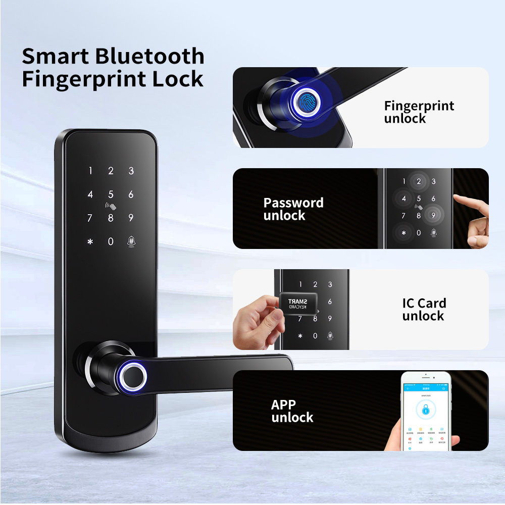 Door handle wireless biometric fingerprint digital electronic cylinder wifi smart tuya access control gate door tt smart locks